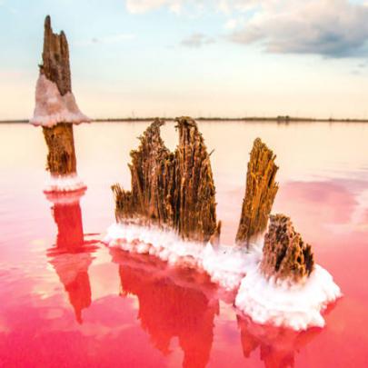 Fotógrafo explora campo de sal vermelho na Crimeia