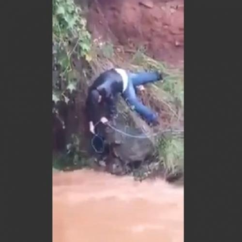 Homem arrisca sua vida para salvar cachorro em enchente