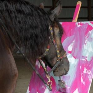 Cavalo pintor faz sucesso e vende quadro por R$ 5 mil