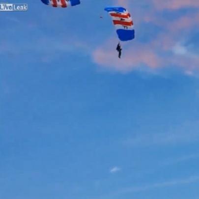 Paraquedista aterrissa em cima de mulher de 82 anos, durante apresenta