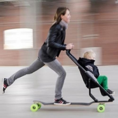 Empresa holandesa cria híbrido de carrinho de bebê e skate