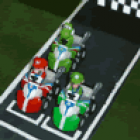 Maquete do Mario Kart com carrinhos de controle remoto