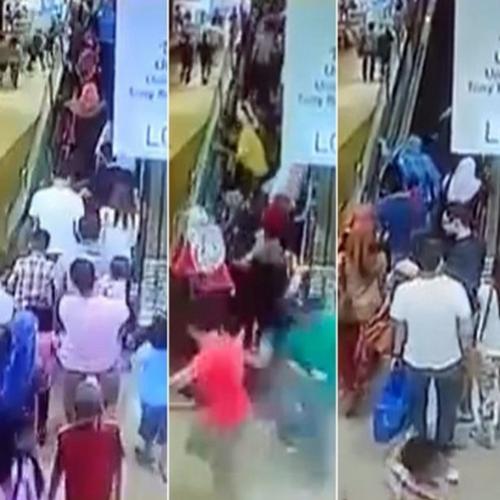 Vídeo escada rolante muda sentido e derruba várias pessoas em shopping