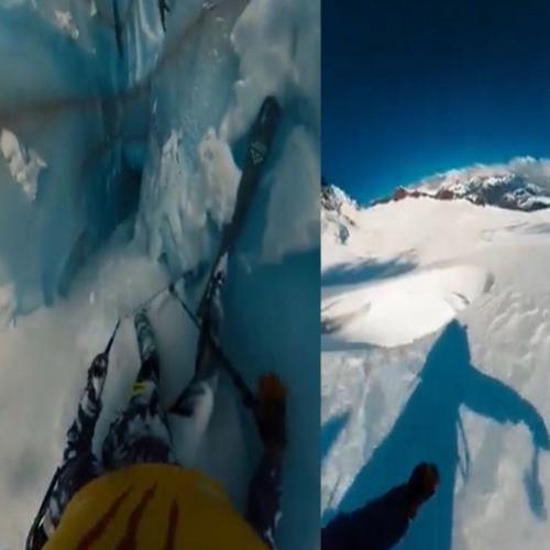 Esquiador filma o próprio acidente ao cair em uma fenda de gelo