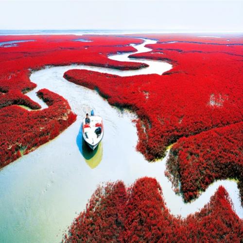 A incrível praia vermelha da China