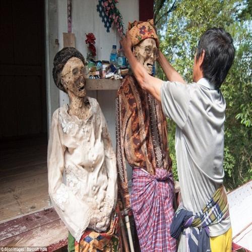 Ritual indonésio consiste em desenterrar, limpar e vestir os mortos, 