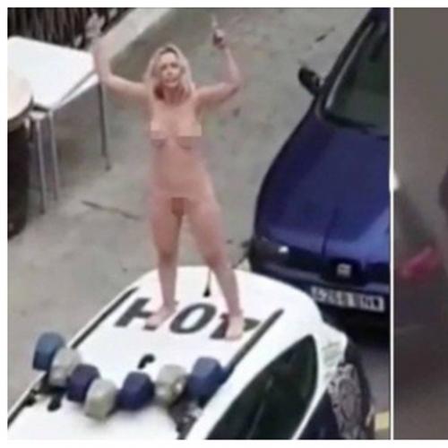 Mulher fica nua e pula em cima de um carro da polícia em protesto depo