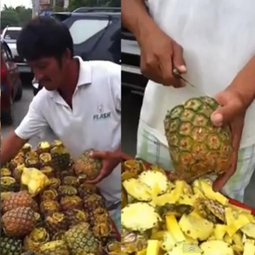 Descascar abacaxi é difícil? Não para esse vendedor!