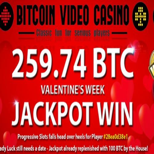 Jogador do bitcoin video casino fatura jackpot enorme de 259,74 btc!