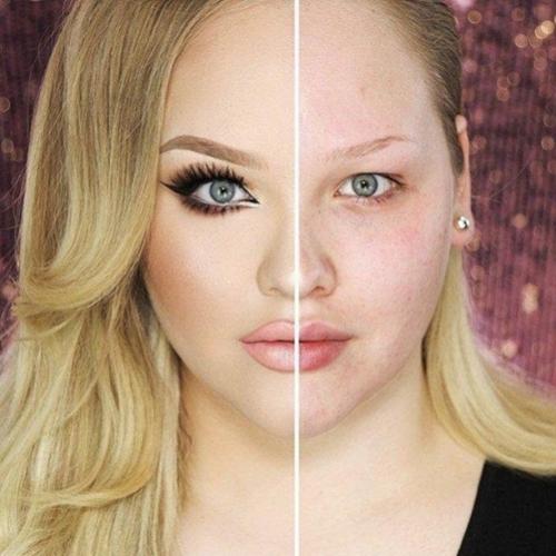 Mulheres maquiam apenas metade do rosto