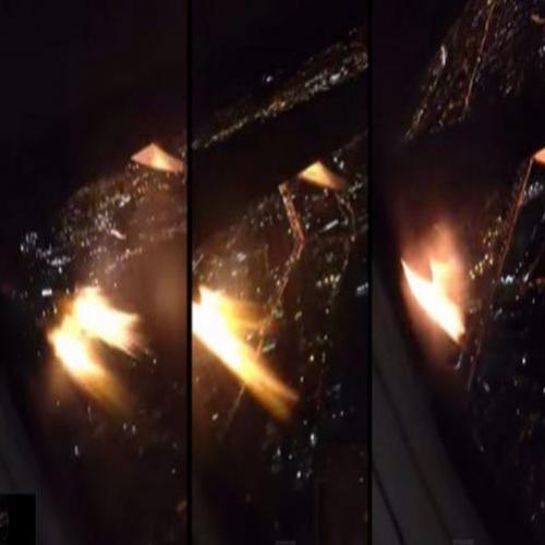Turbina de avião pega fogo em pleno voo